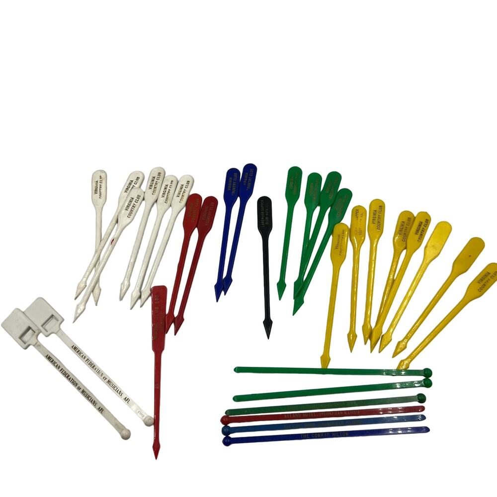 Large Vintage Lot‎ Cocktail Stirrer Sticks Virginia Country Club Conrad Hilton